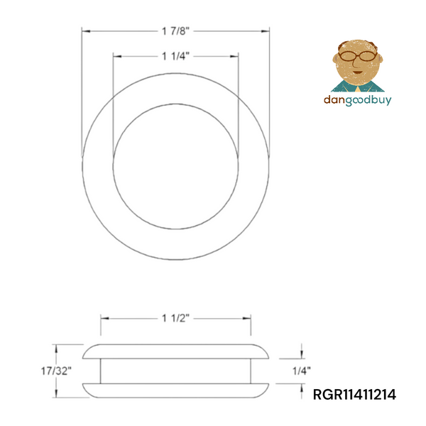 Fits 1 1/2" Hole - 1/4" Panel Thickness - 1 1/4" Center Hole - Rubber Grommet