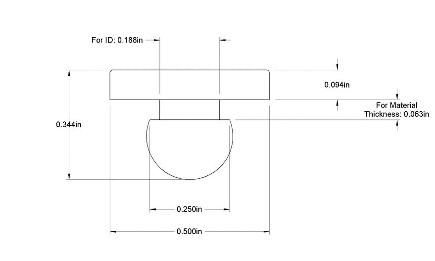 Fits 3/16" Hole - 1/2" Diameter - 3/32" Height - 1/16" Panel Thickness - Rounded Push-in Rubber Grommet Bumper