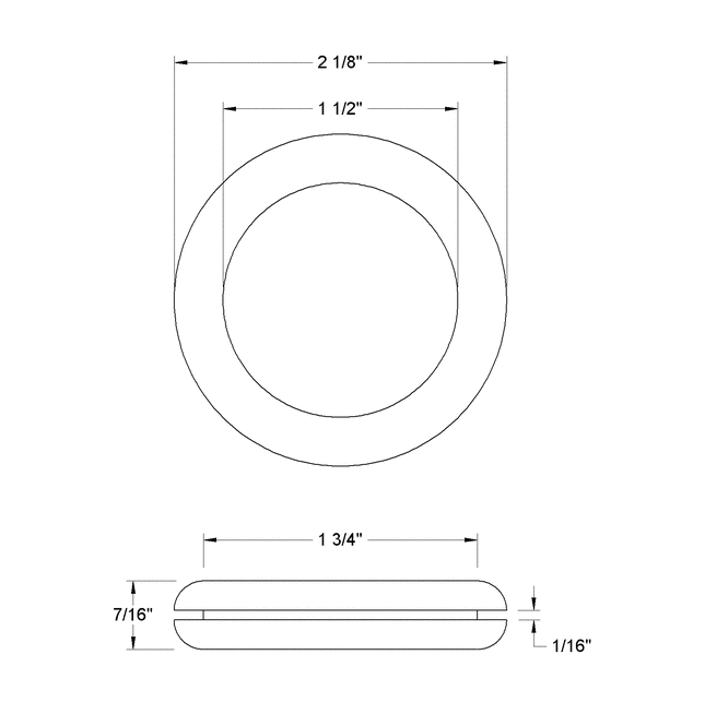 Fits 1 3/4" Hole - 1/16" Panel Thickness - 1 1/2" Center Hole - Rubber Grommet