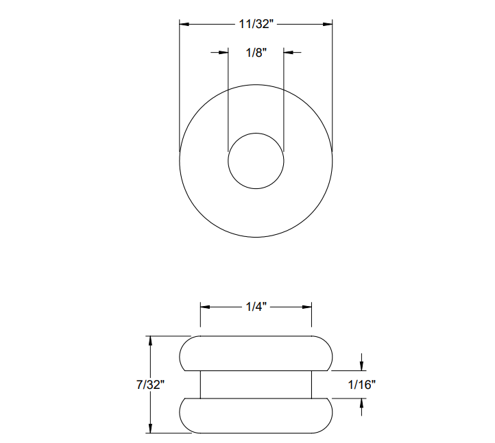 Fits 1/4" Hole - 1/16" Panel Thickness - 1/8" Center Hole - Rubber Grommet